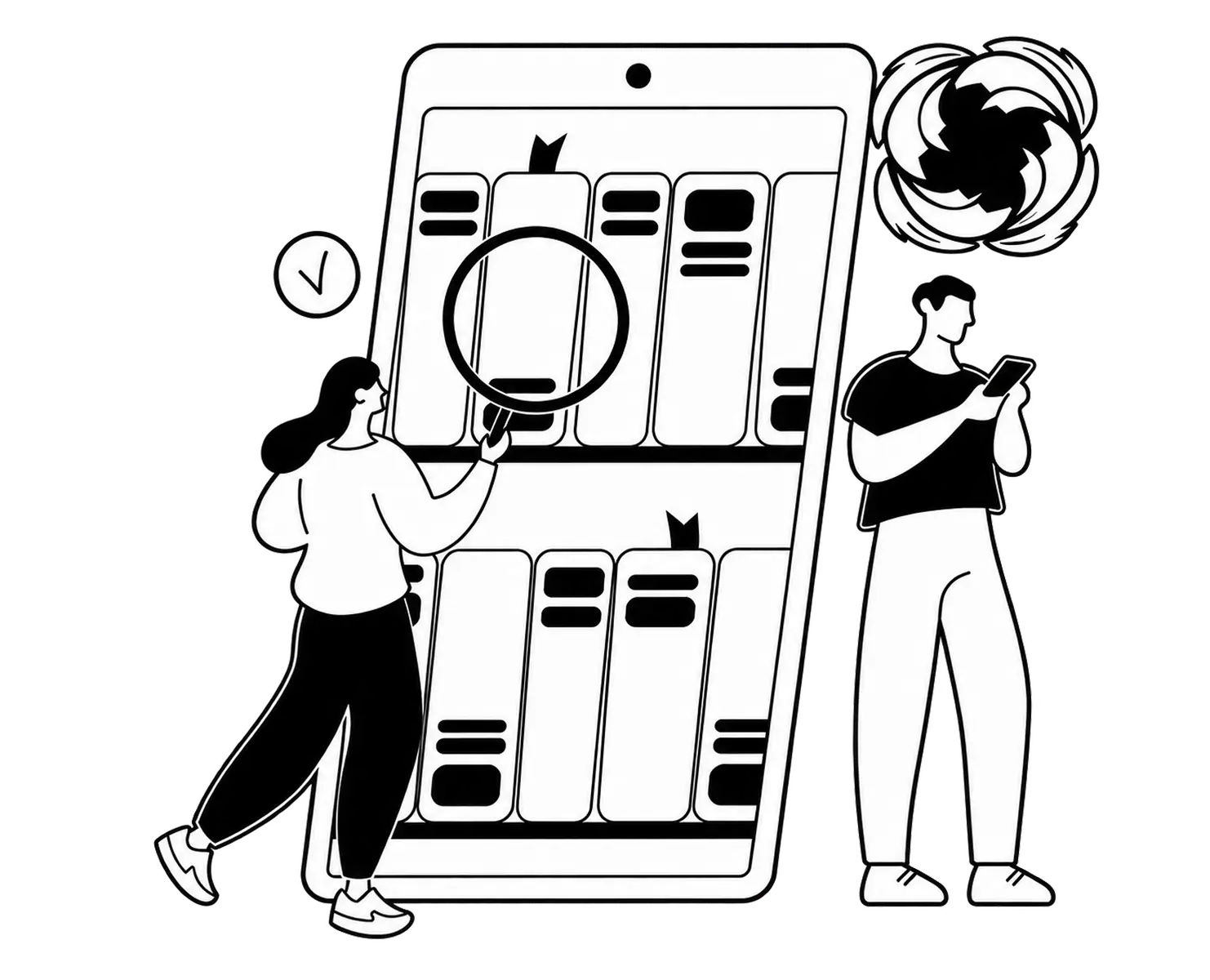 People exploring and organising information on a large screen